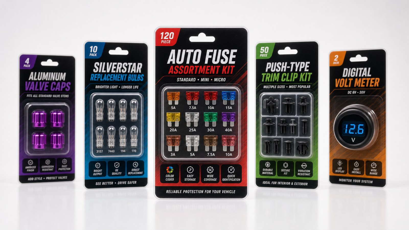 Automotive accessories in retail blister packaging