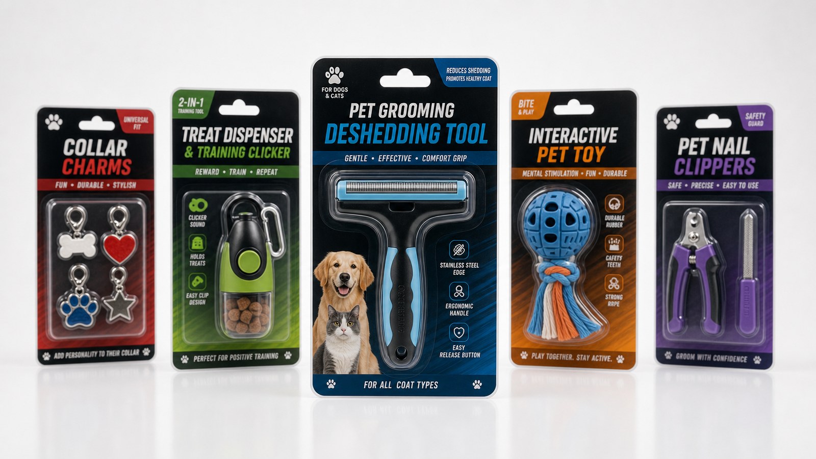 Pet products in retail blister packaging